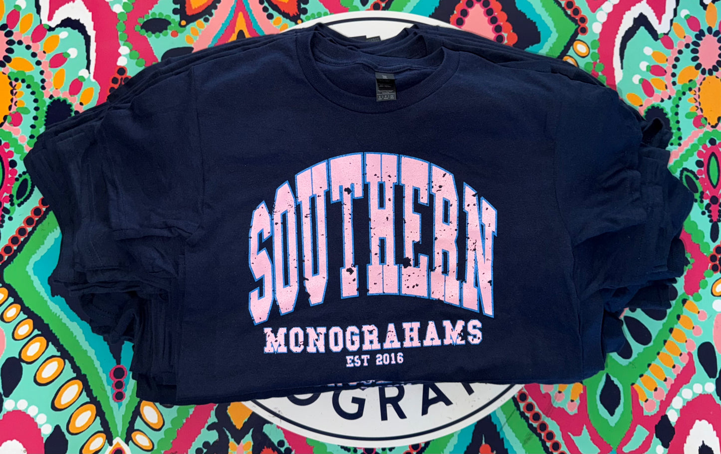 SMG navy screen printed tees