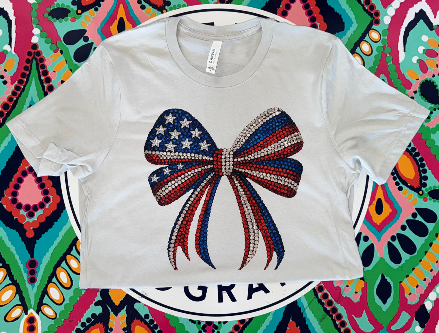 Faux rhinestone patriotic bow